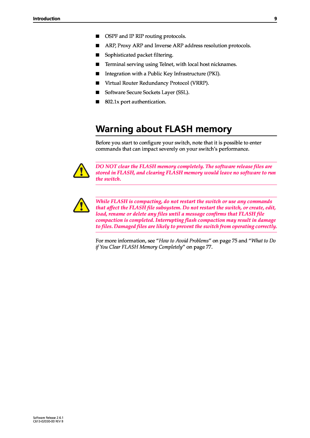 Allied Telesis at-8700xl series switch manual Warning about FLASH memory 