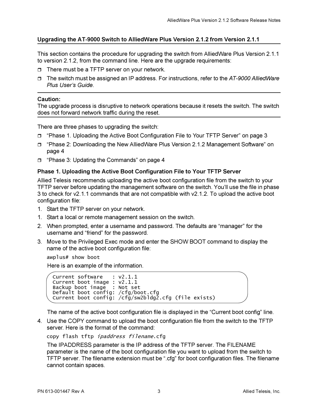 Allied Telesis AT-9000 manual Here is an example of the information 