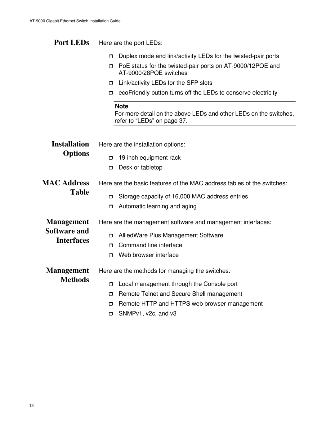 Allied Telesis AT-9000/12POE, AT-9000/28POE manual Management Methods 