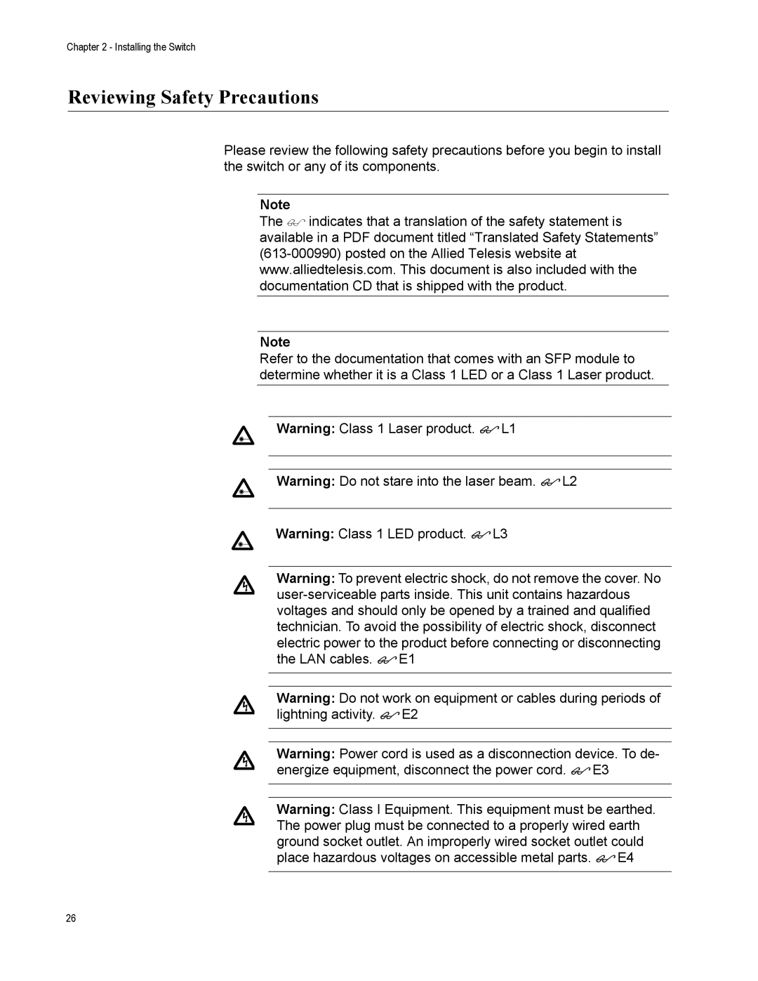 Allied Telesis AT-9000/28 manual Reviewing Safety Precautions 