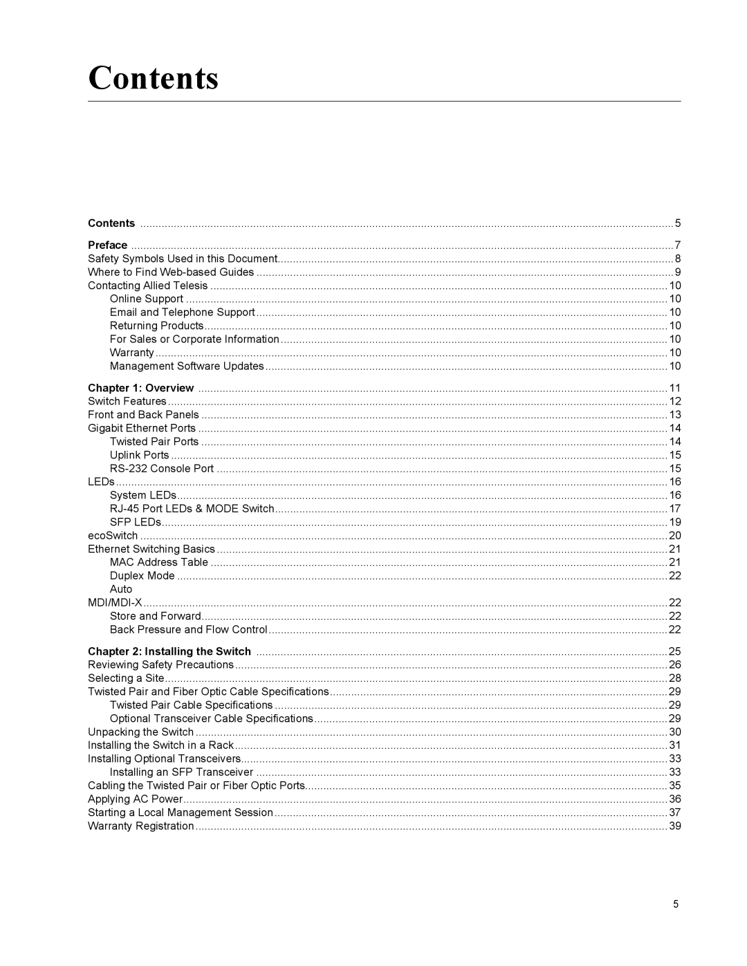 Allied Telesis AT-9000/28 manual Contents 