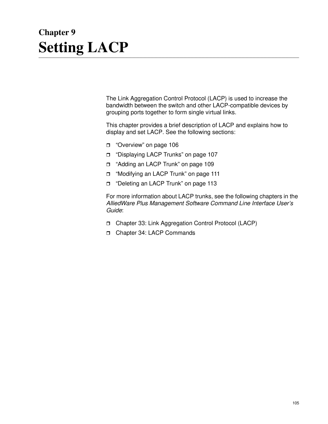 Allied Telesis AT-9000/52, AT-9000/28SP manual Setting Lacp, Chapter 