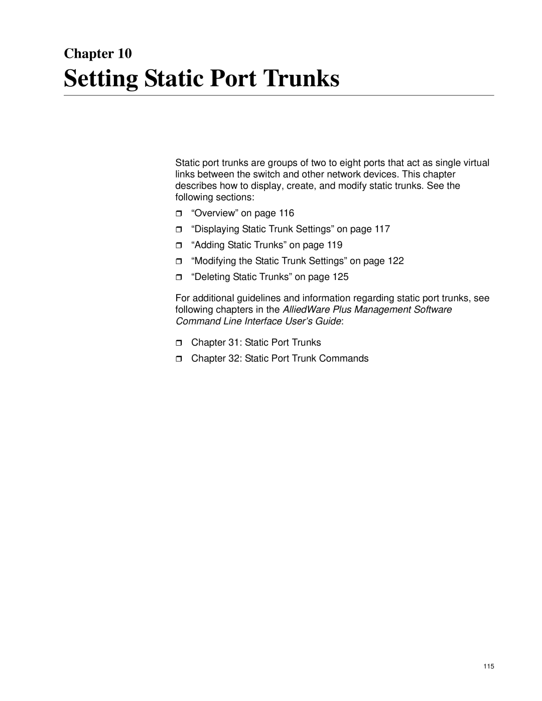 Allied Telesis AT-9000/52, AT-9000/28SP manual Setting Static Port Trunks, Chapter 