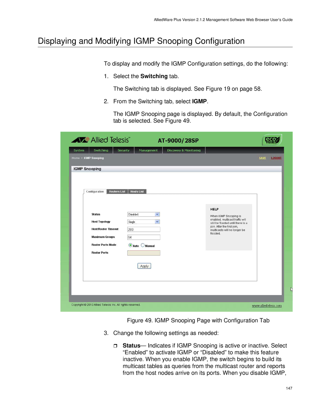 Allied Telesis AT-9000/52, AT-9000/28SP manual Displaying and Modifying Igmp Snooping Configuration 