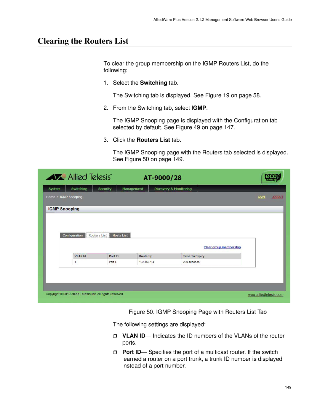 Allied Telesis AT-9000/28SP, AT-9000/52 manual Clearing the Routers List 