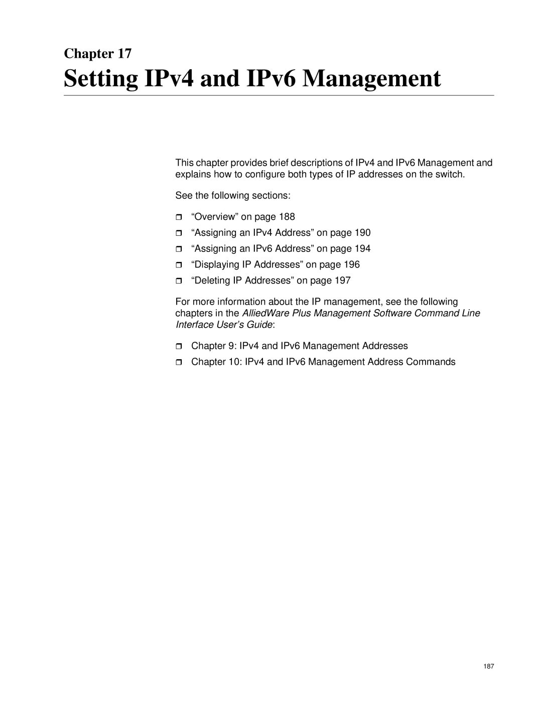 Allied Telesis AT-9000/52, AT-9000/28SP manual Setting IPv4 and IPv6 Management, Chapter 