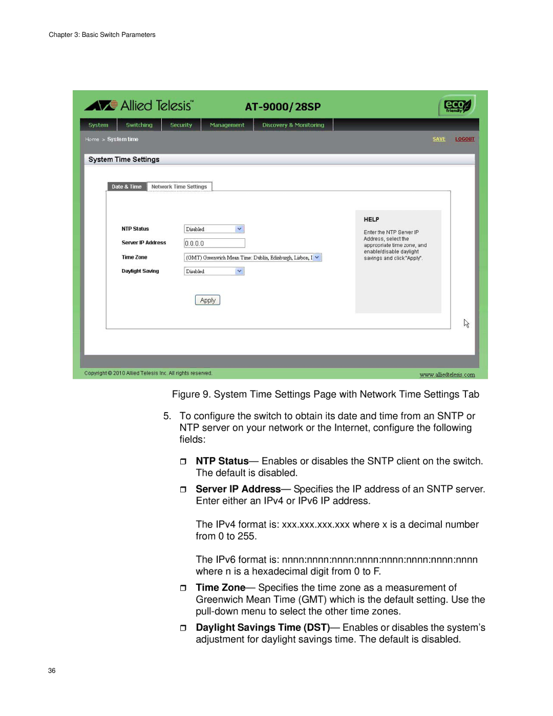 Allied Telesis AT-9000/52, AT-9000/28SP manual Basic Switch Parameters 