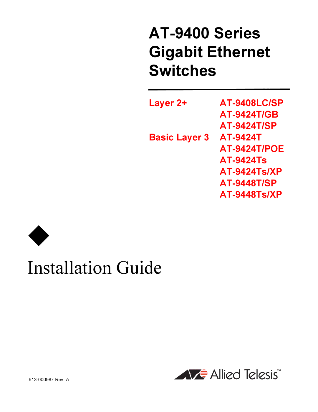 Allied Telesis AT-9408LC/SP, AT-9424T/POE manual Installation Guide 