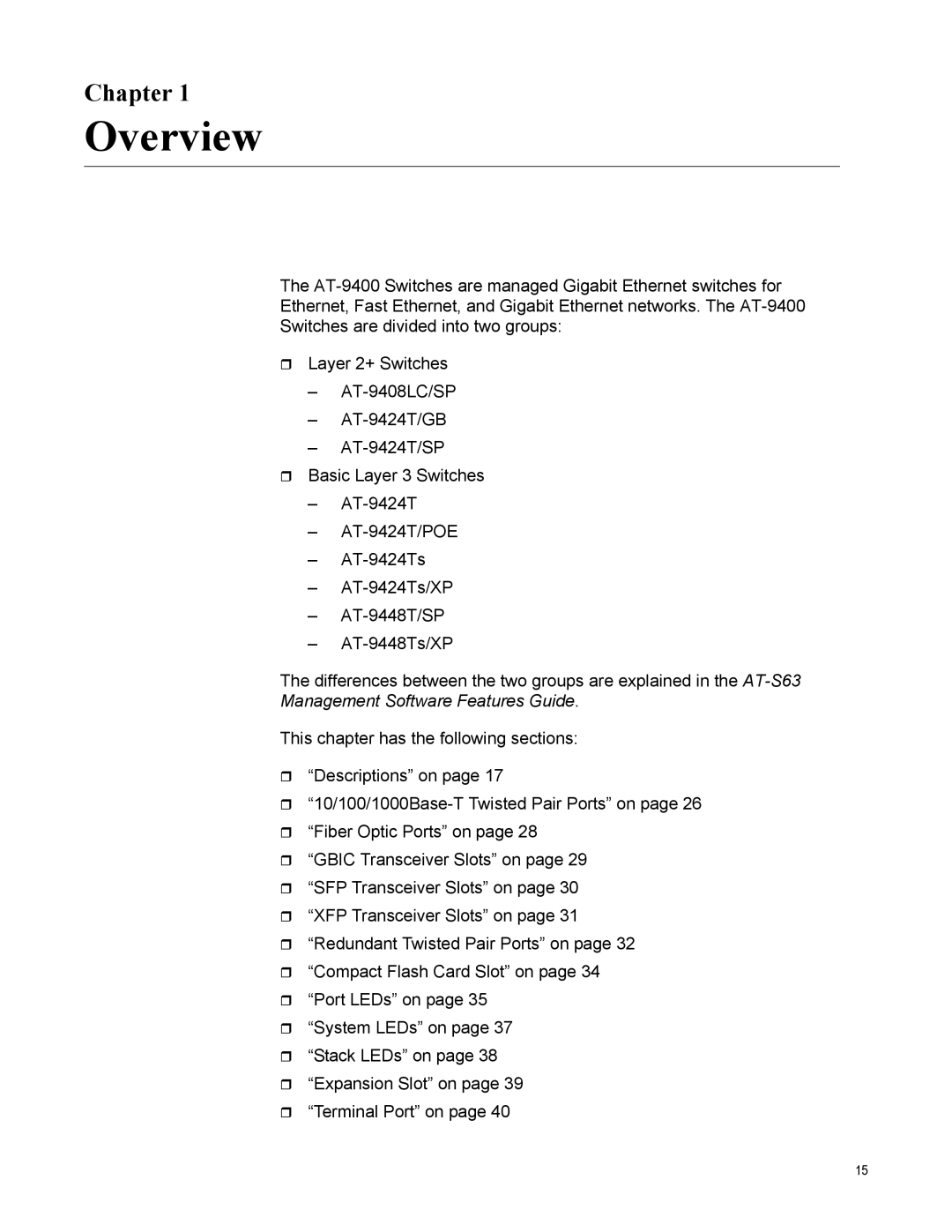 Allied Telesis AT-9408LC/SP, AT-9424T/POE manual Overview, Chapter 