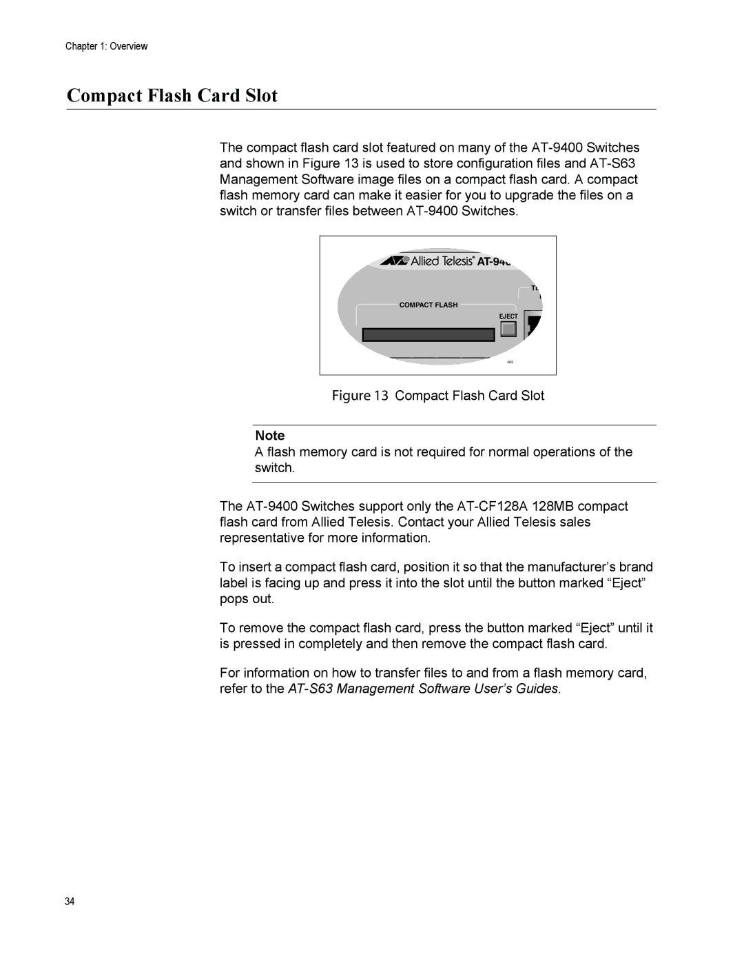 Allied Telesis AT-9424T/POE, AT-9408LC/SP manual Compact Flash Card Slot 