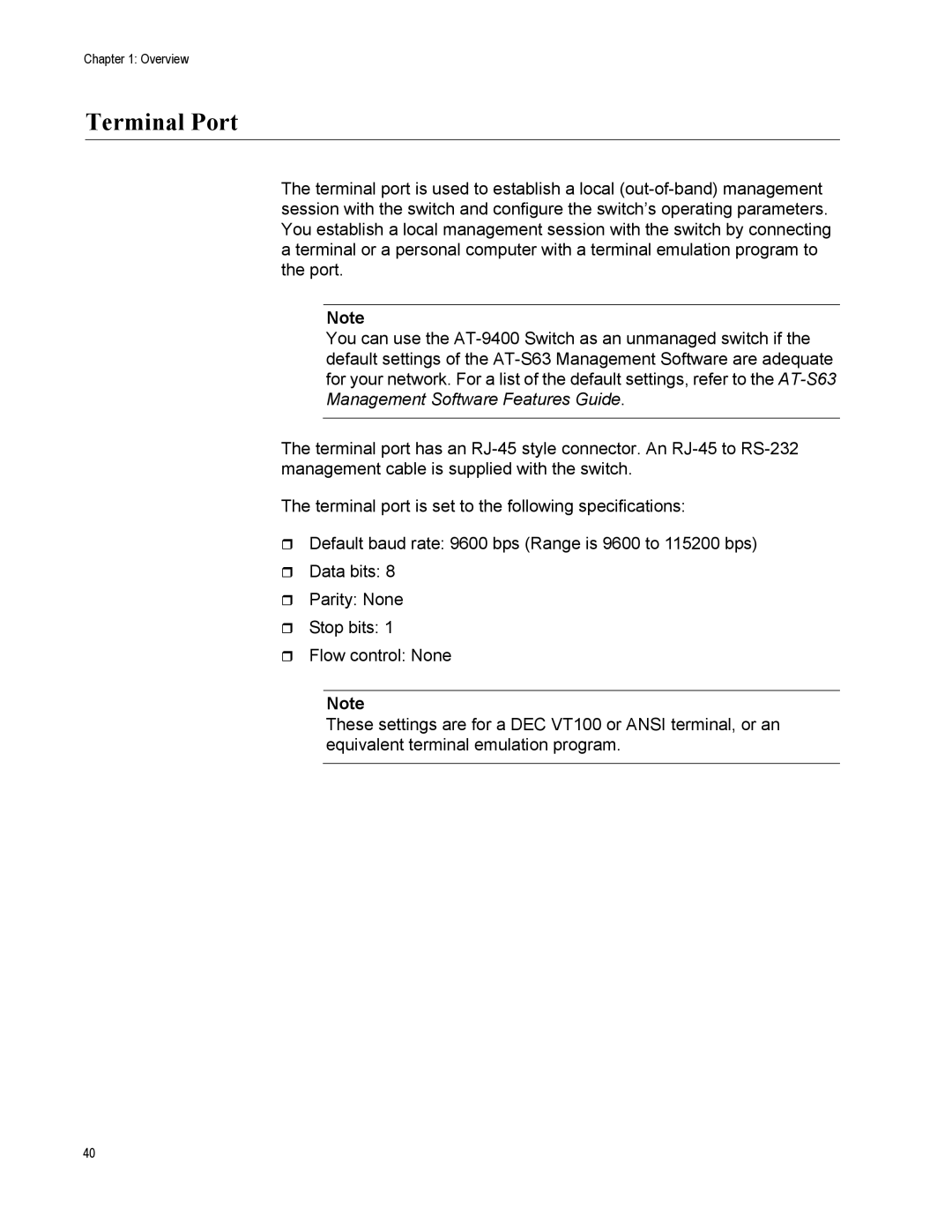 Allied Telesis AT-9424T/POE, AT-9408LC/SP manual Terminal Port 