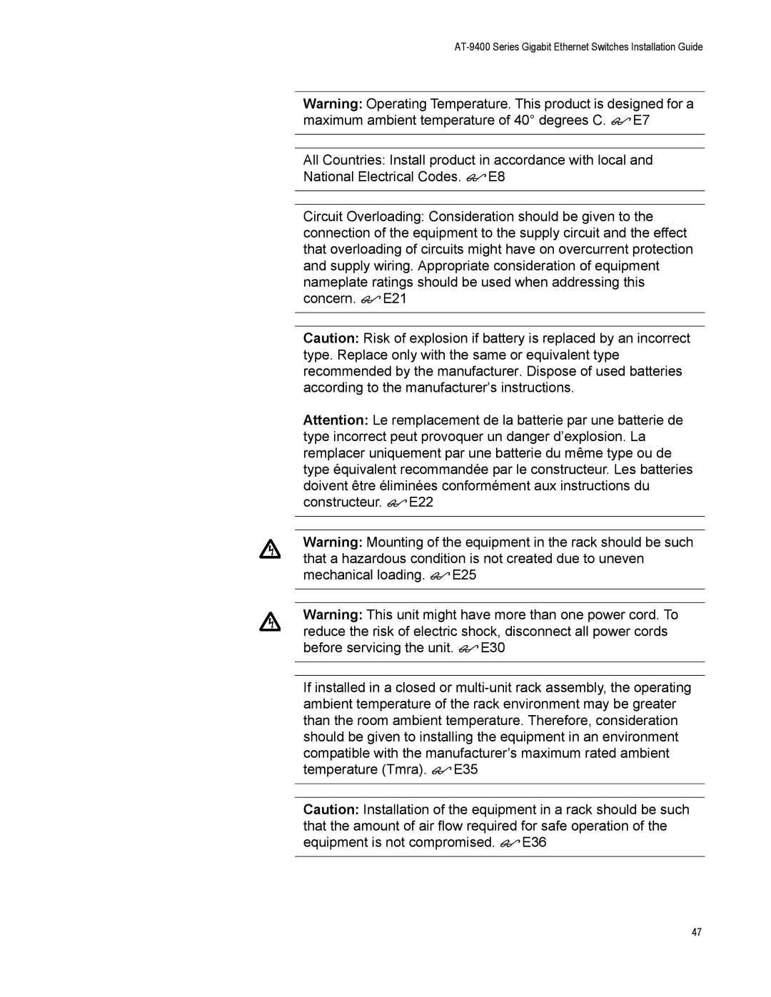 Allied Telesis AT-9408LC/SP, AT-9424T/POE manual AT-9400 Series Gigabit Ethernet Switches Installation Guide 