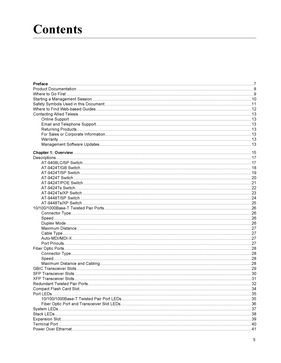 Allied Telesis AT-9408LC/SP, AT-9424T/POE manual Contents 