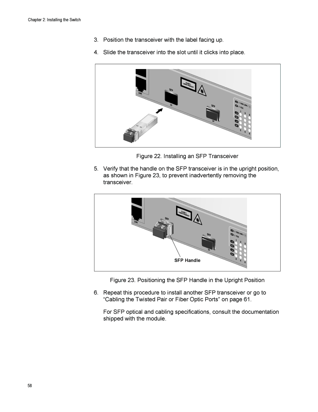 Allied Telesis AT-9424T/POE, AT-9408LC/SP manual SFP Handle 