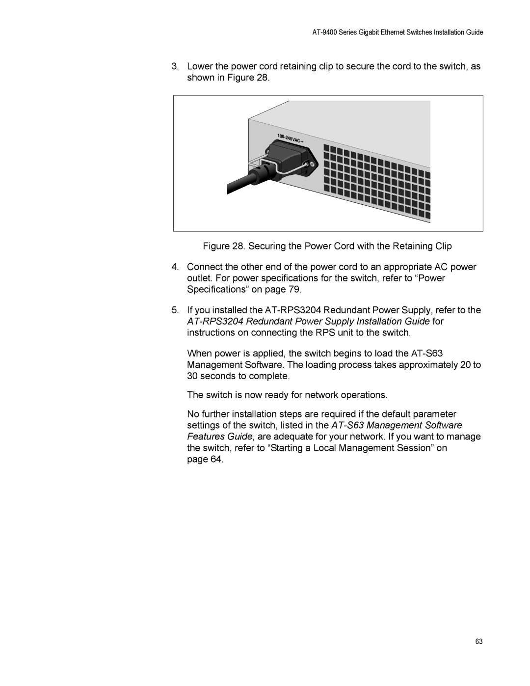 Allied Telesis AT-9408LC/SP, AT-9424T/POE manual 240VAC 