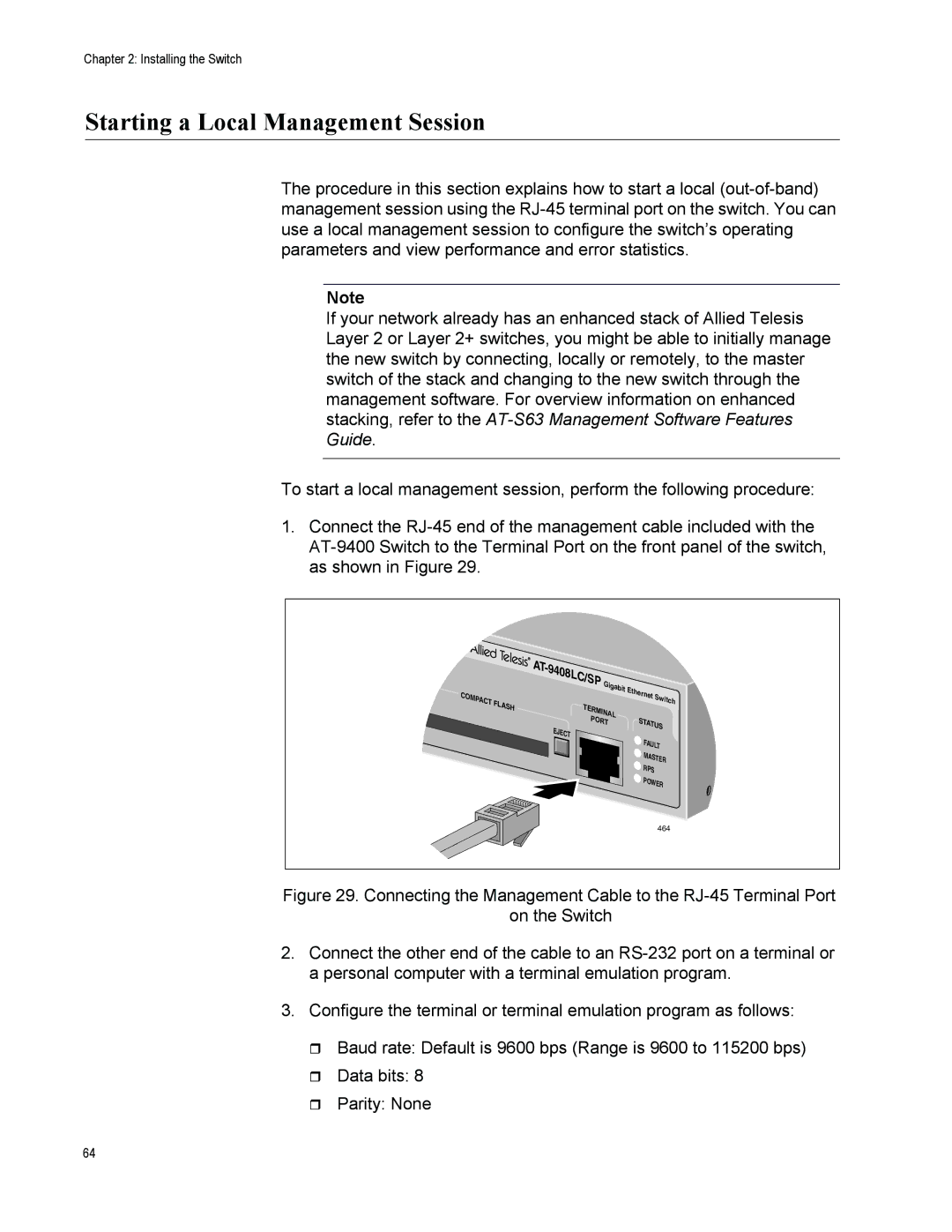 Allied Telesis AT-9424T/POE, AT-9408LC/SP manual Starting a Local Management Session 