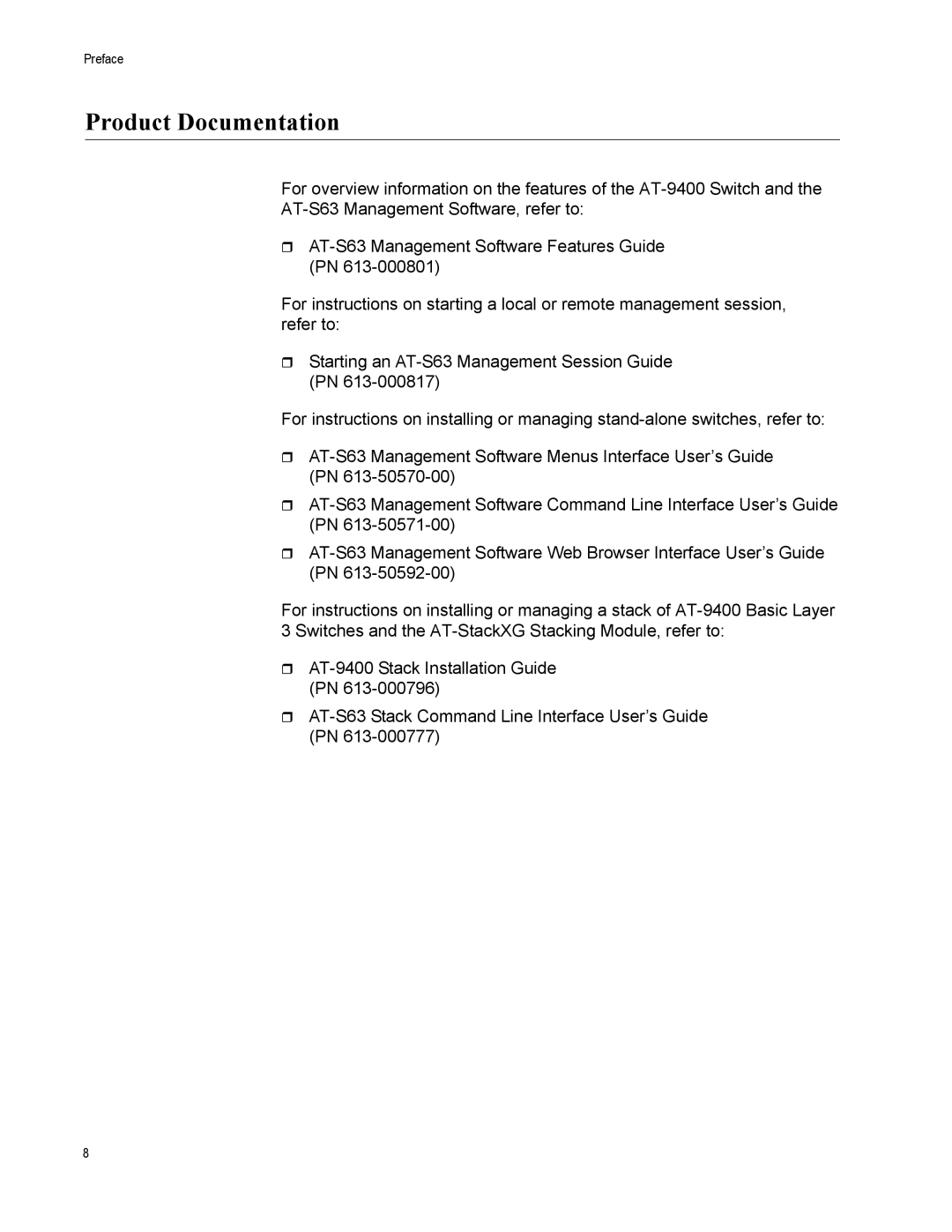 Allied Telesis AT-9424T/POE, AT-9408LC/SP manual Product Documentation 