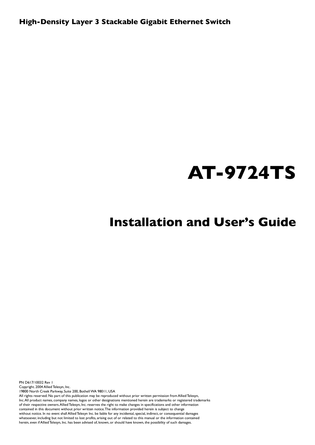 Allied Telesis AT-9724TS specifications 