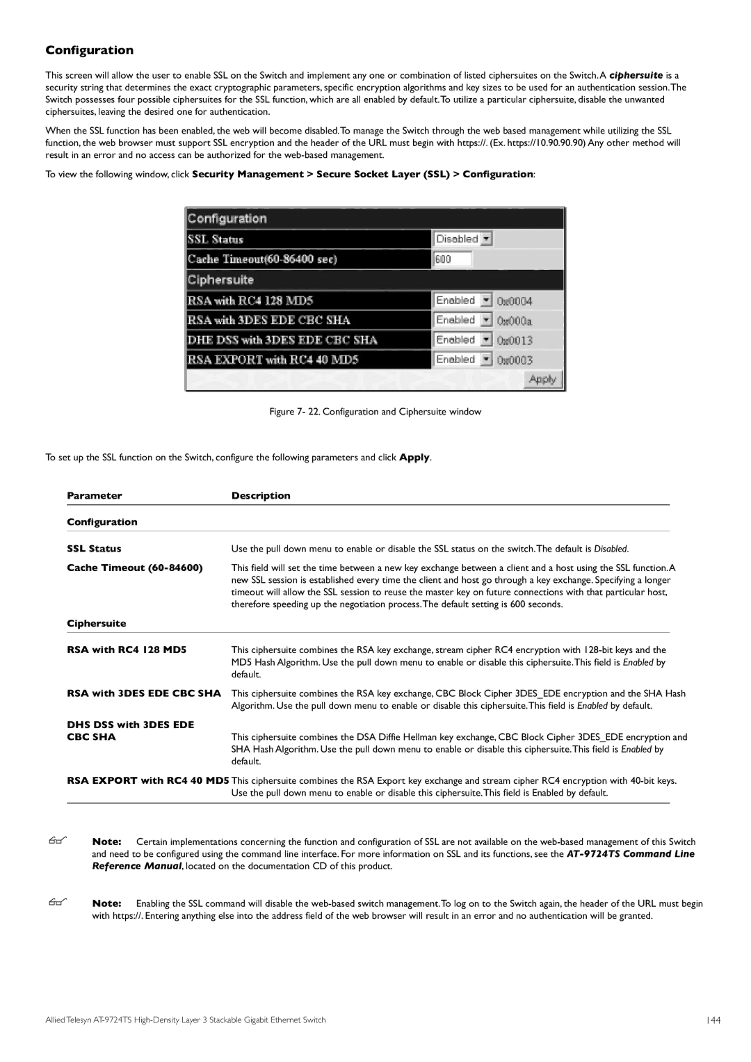 Allied Telesis AT-9724TS specifications Configuration, 144 