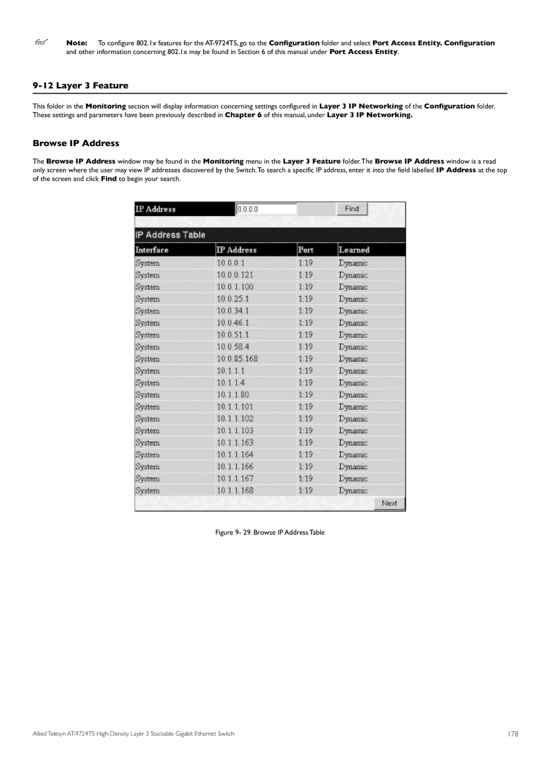 Allied Telesis AT-9724TS specifications Layer 3 Feature, Browse IP Address, 178 