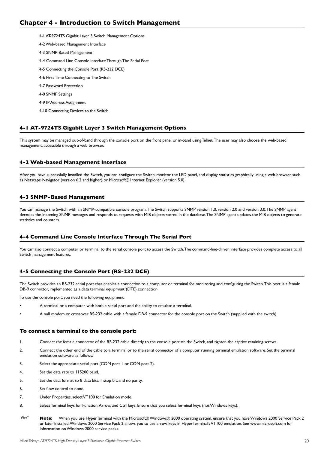 Allied Telesis AT-9724TS specifications Introduction to Switch Management 