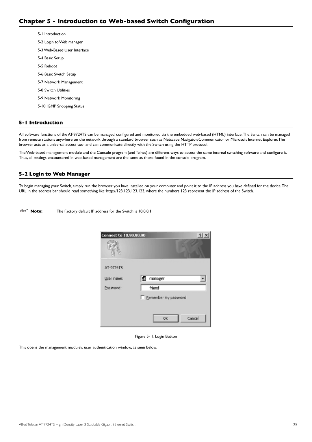 Allied Telesis AT-9724TS specifications Introduction to Web-based Switch Configuration, Login to Web Manager 