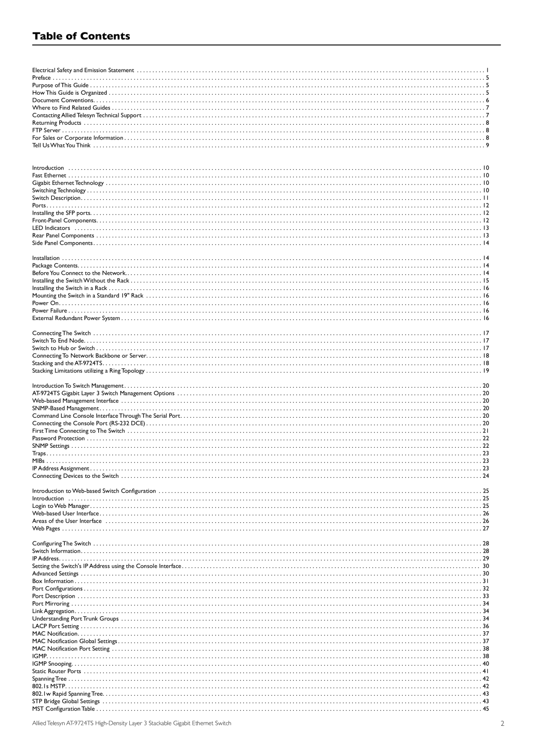 Allied Telesis AT-9724TS specifications Table of Contents 