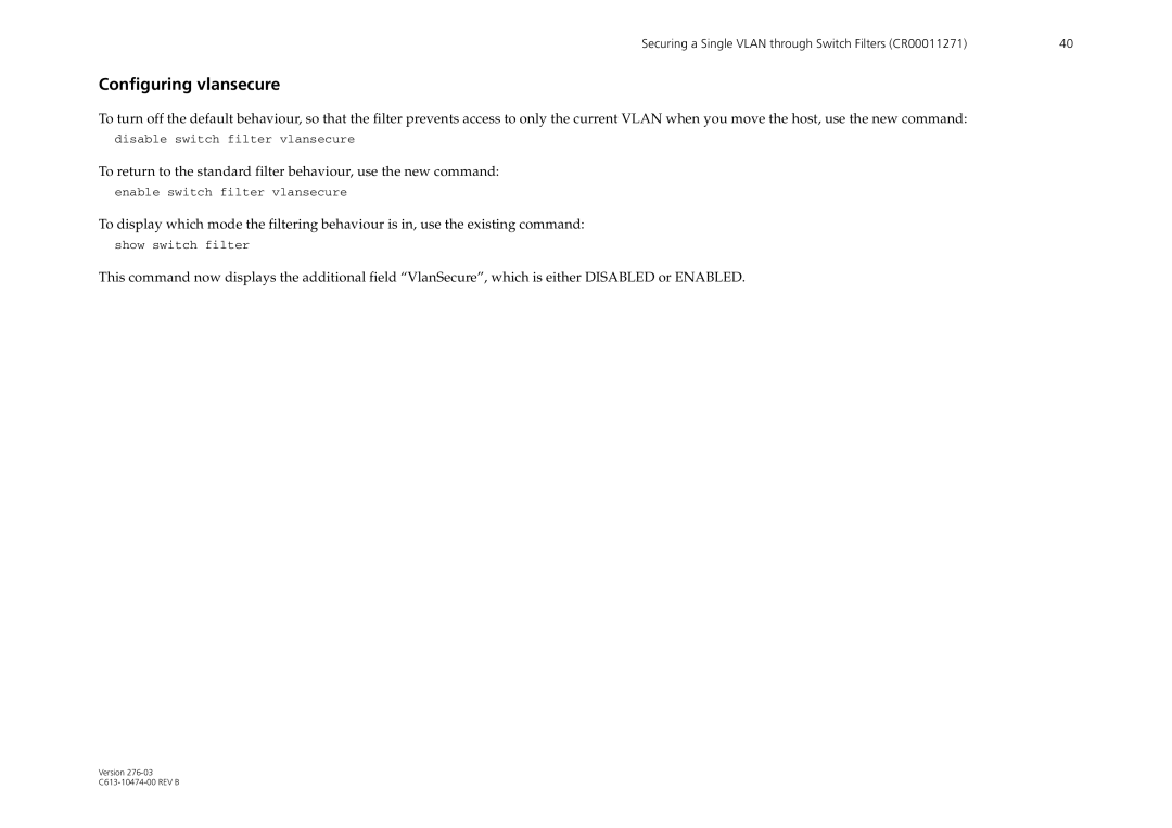 Allied Telesis AT-9900 Series manual Configuring vlansecure 