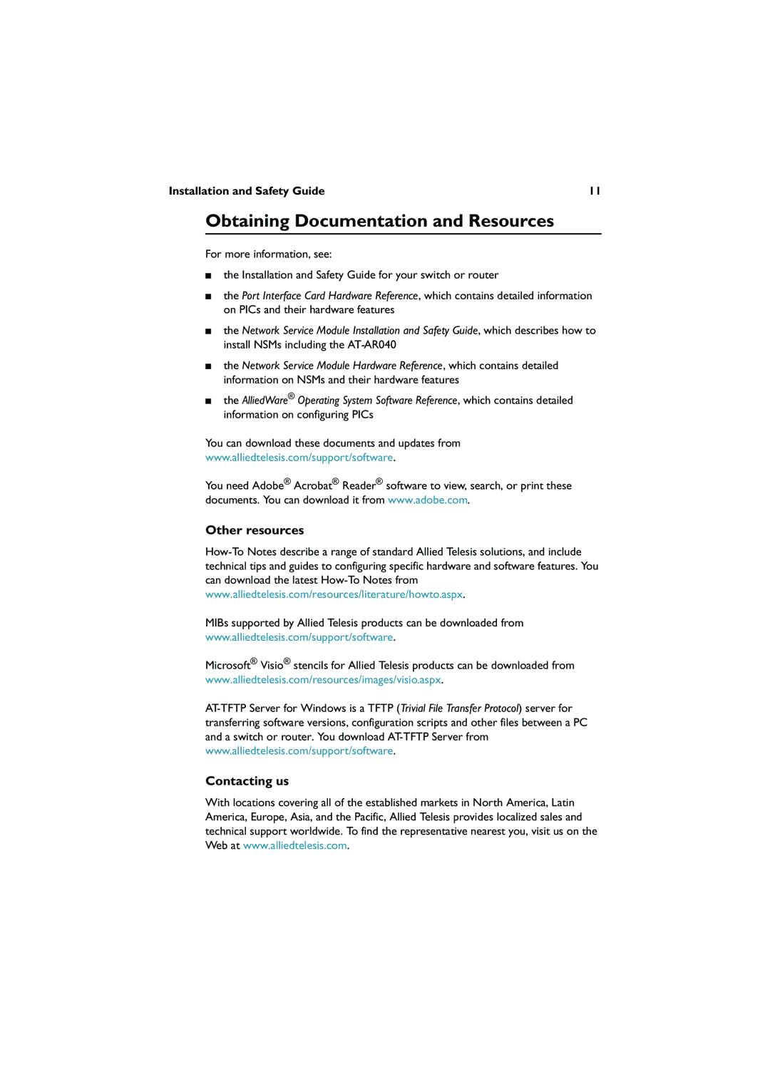 Allied Telesis AT-AR020 PRI EI/TI, AT-AR027VOLP-FXS, AT-AR021 (S)BRI-S/I manual Obtaining Documentation and Resources 