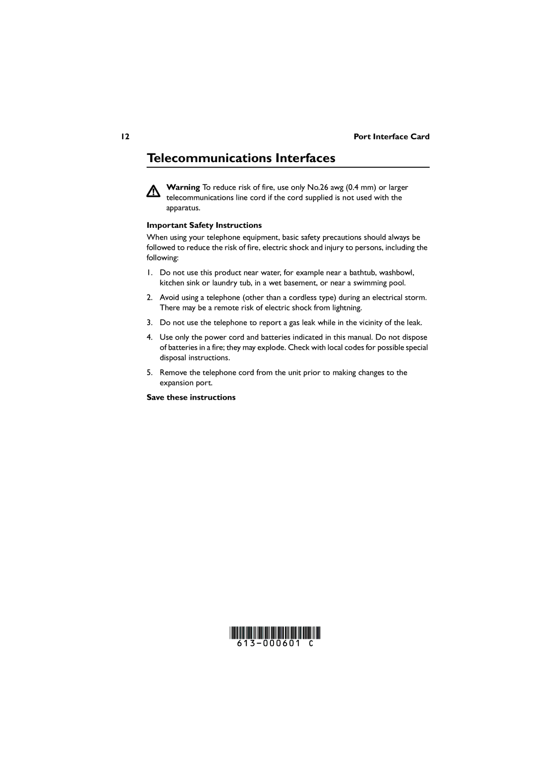 Allied Telesis AT-AR027VOLP-FXS, AT-AR020 PRI EI/TI manual Telecommunications Interfaces, Important Safety Instructions 