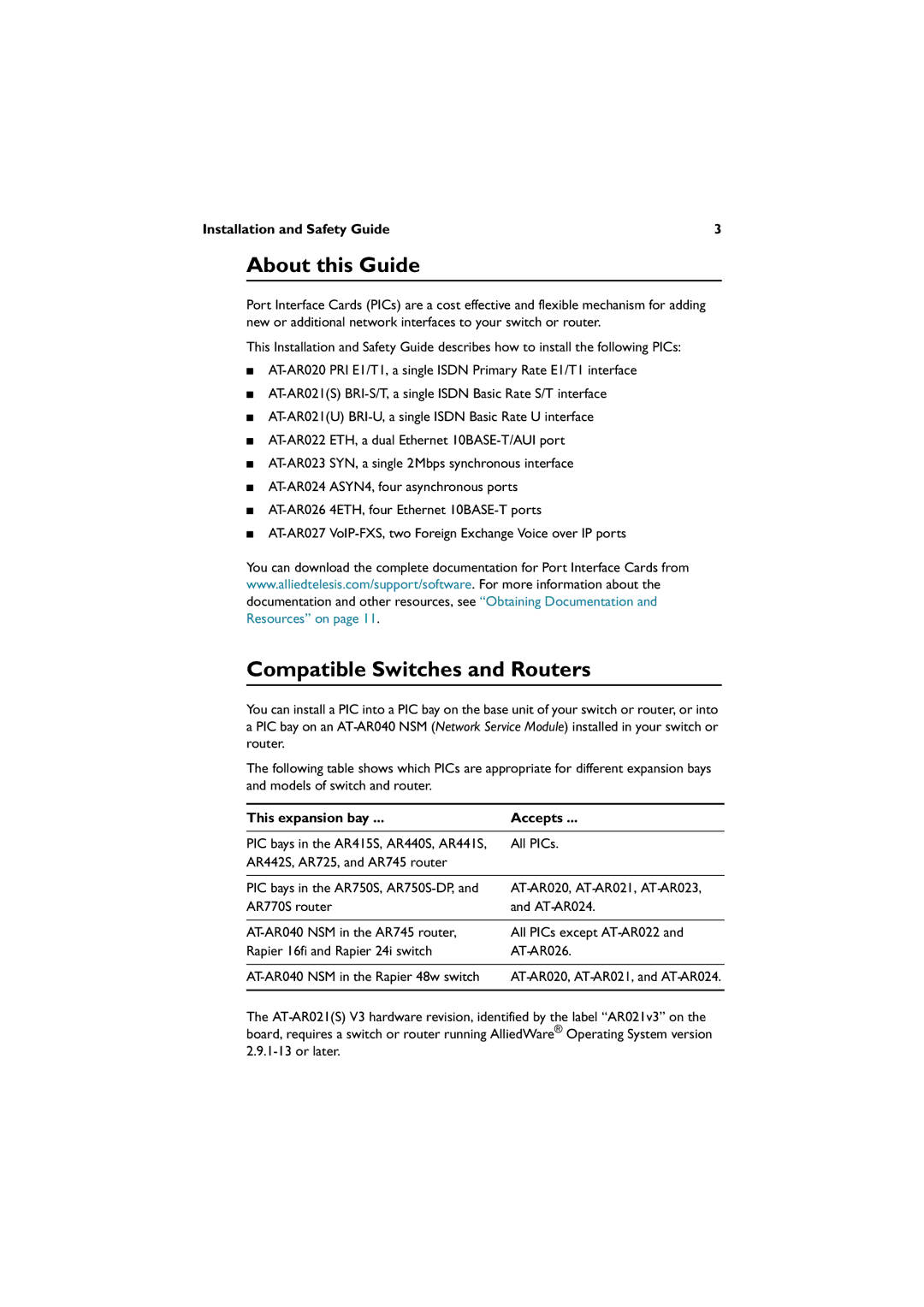 Allied Telesis AT-AR027VOLP-FXS manual About this Guide, Compatible Switches and Routers, Installation and Safety Guide 