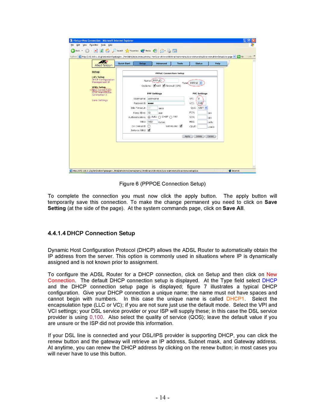 Allied Telesis AT-AR236E manual Dhcp Connection Setup 