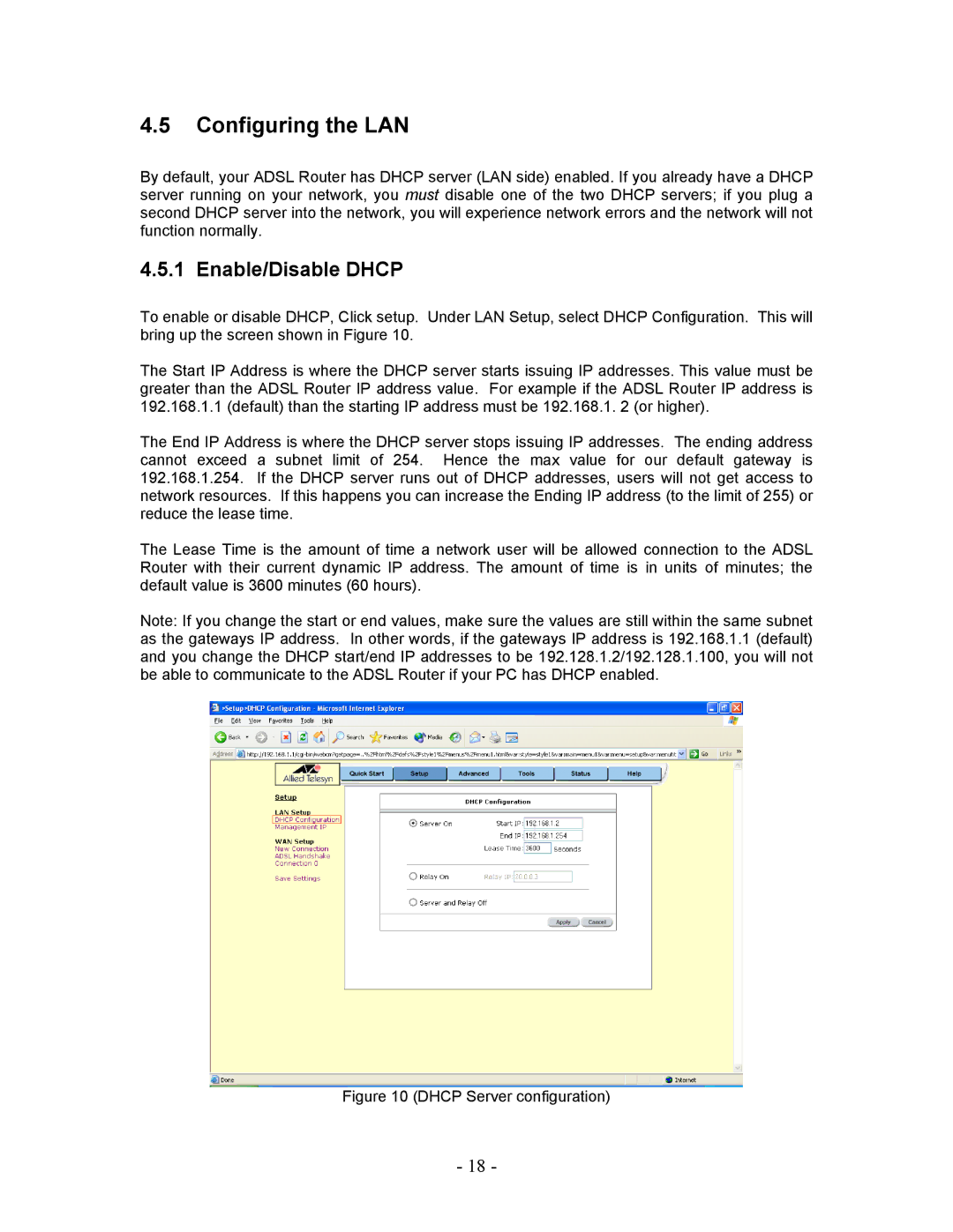 Allied Telesis AT-AR236E manual Configuring the LAN, Enable/Disable Dhcp 