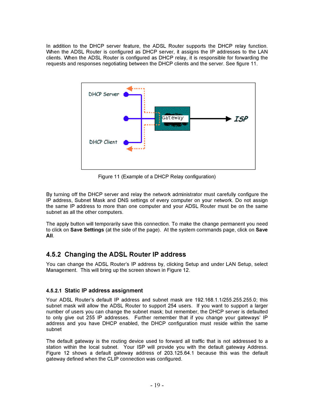 Allied Telesis AT-AR236E manual Changing the Adsl Router IP address, Static IP address assignment 