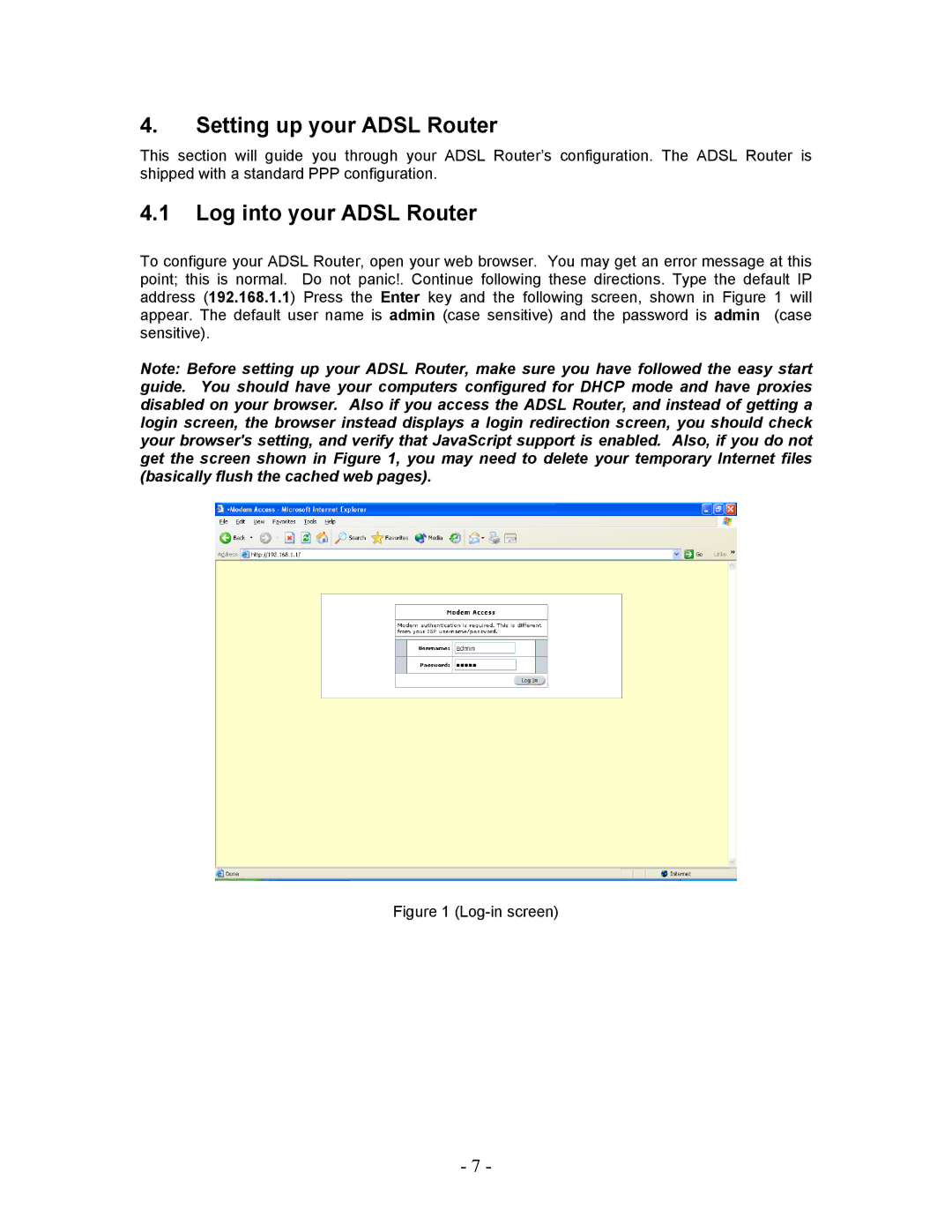 Allied Telesis AT-AR236E manual Setting up your Adsl Router, Log into your Adsl Router 