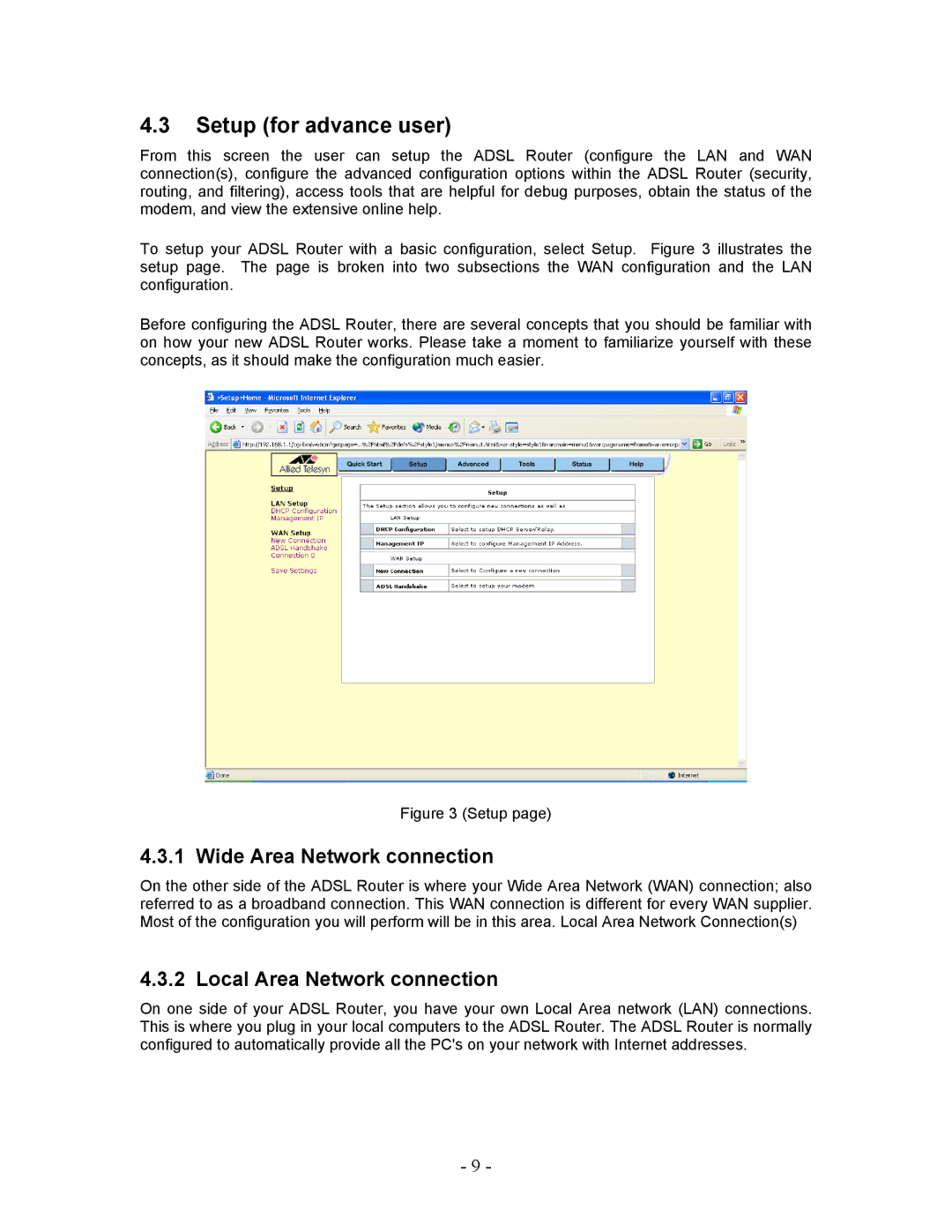 Allied Telesis AT-AR236E manual Setup for advance user, Wide Area Network connection, Local Area Network connection 