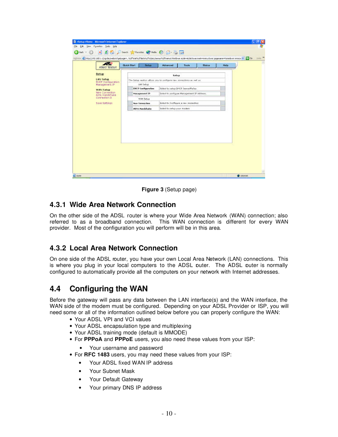 Allied Telesis AT-AR256E manual Configuring the WAN, Wide Area Network Connection, Local Area Network Connection 