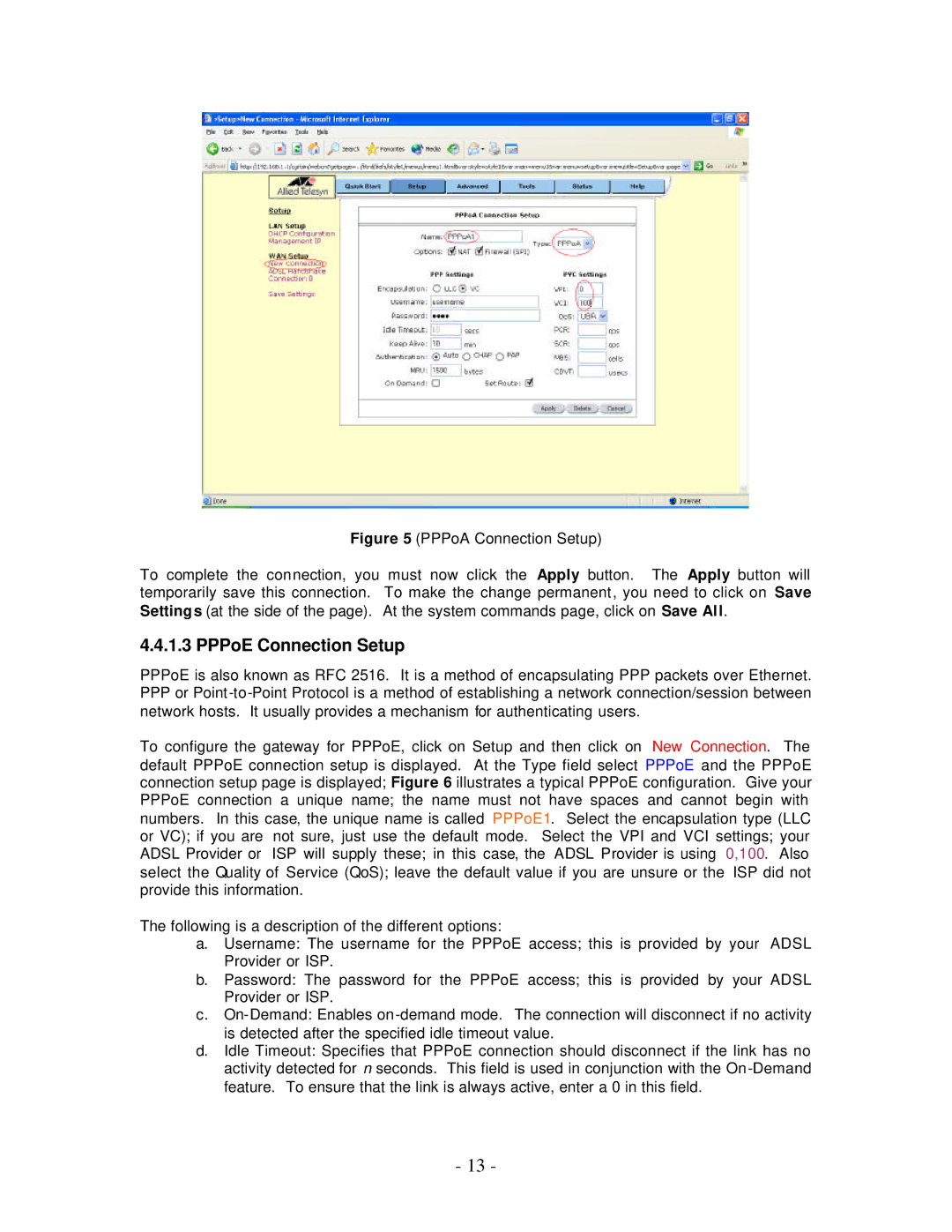 Allied Telesis AT-AR256E manual PPPoE Connection Setup 