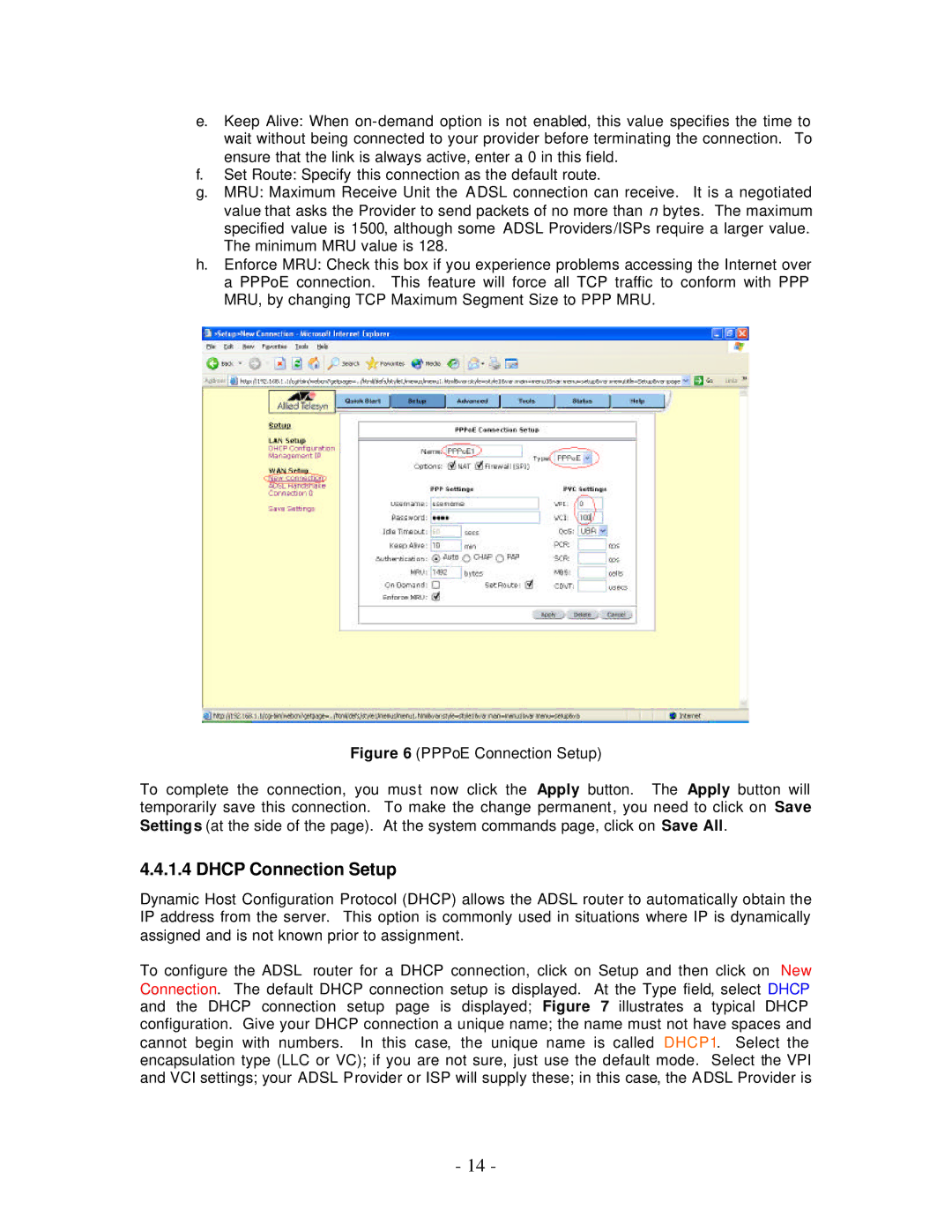 Allied Telesis AT-AR256E manual Dhcp Connection Setup 