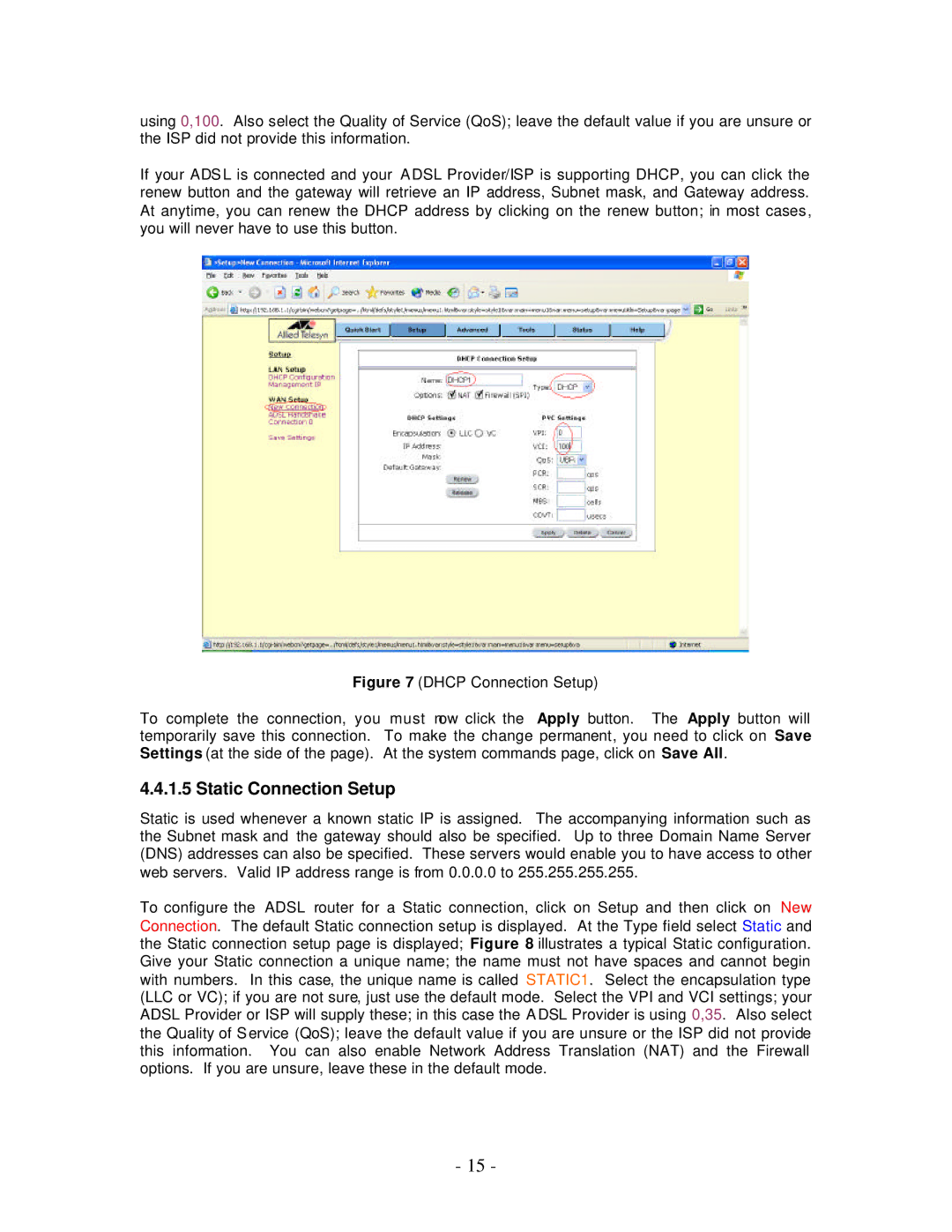 Allied Telesis AT-AR256E manual Static Connection Setup 