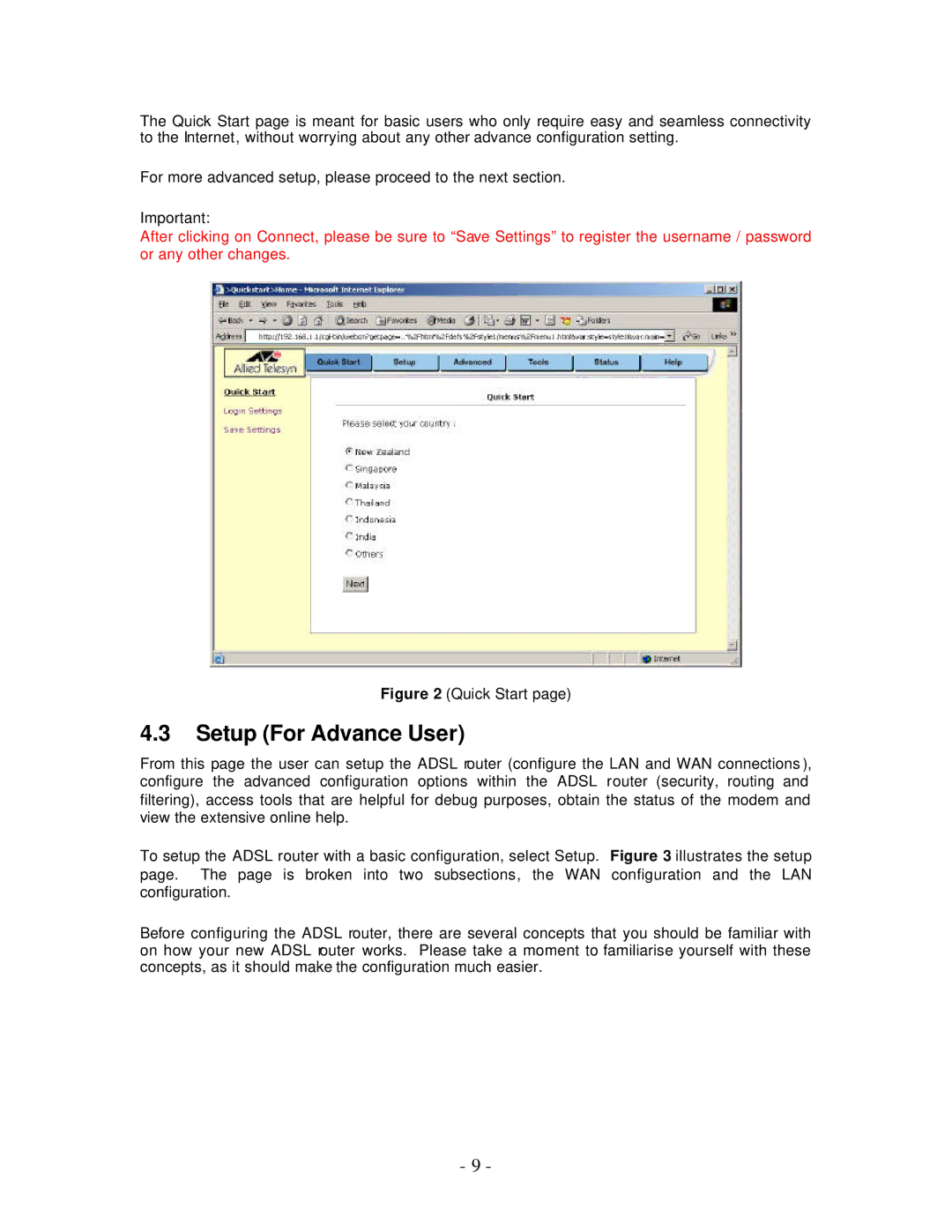 Allied Telesis AT-AR256E manual Setup For Advance User, Quick Start 