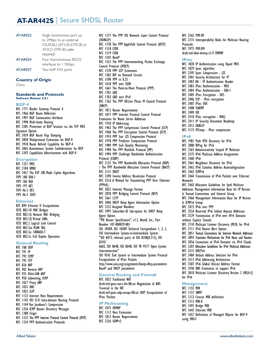 Allied Telesis AT-AR442S manual BGP-4 