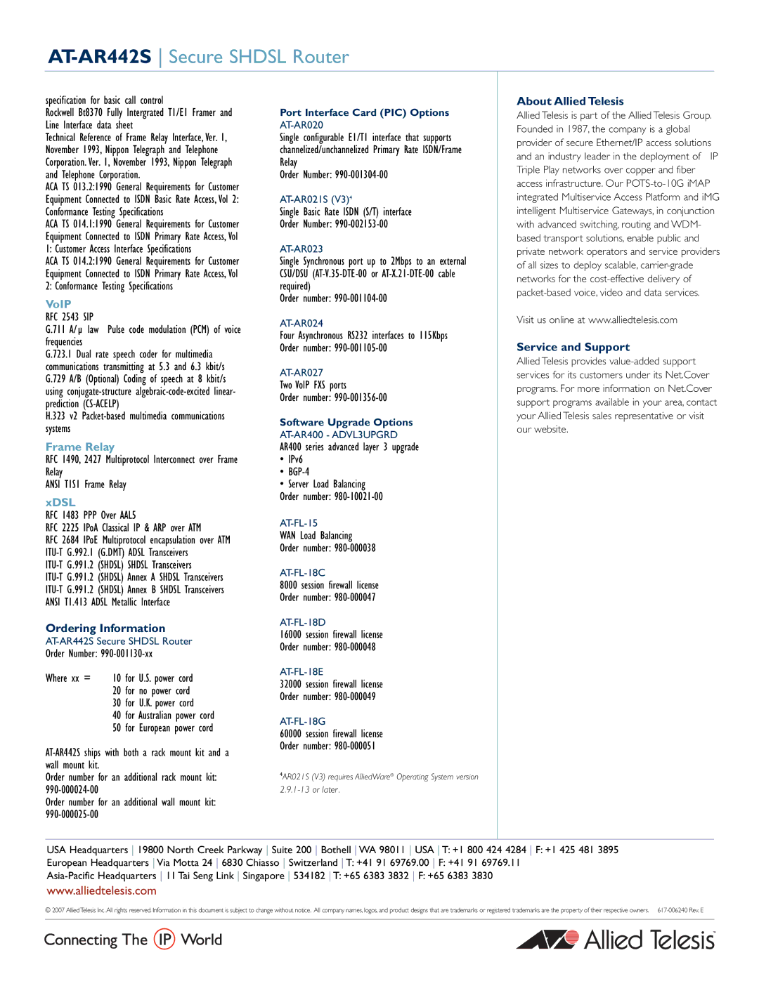 Allied Telesis AT-AR442S manual VoIP, Frame Relay, Xdsl 