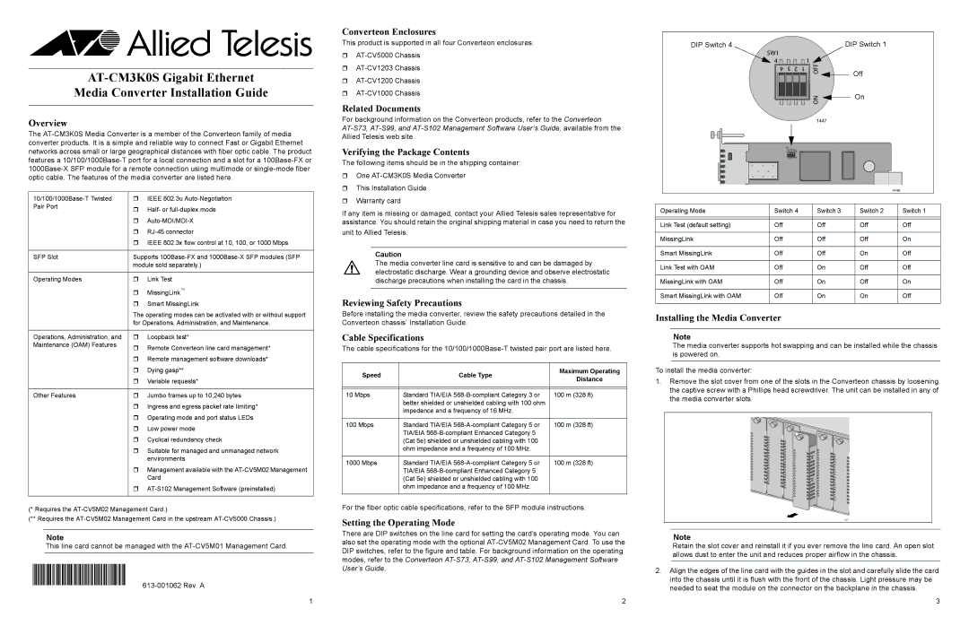 Allied Telesis AT-CM3K0S specifications Converteon Enclosures, Related Documents, Overview, Verifying the Package Contents 