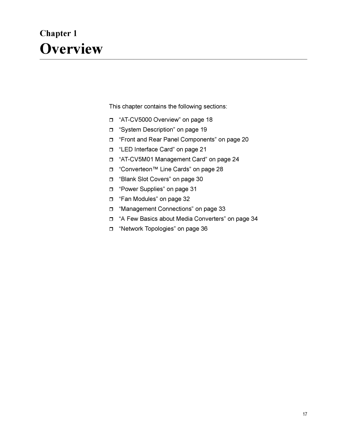 Allied Telesis AT-CV5000 manual Overview, Chapter 