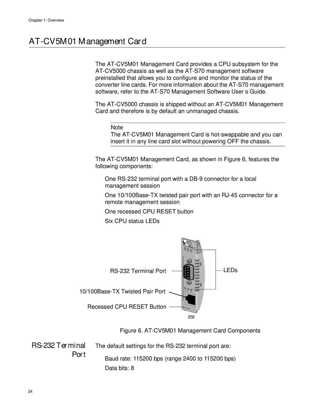 Allied Telesis AT-CV5000 manual AT-CV5M01 Management Card 