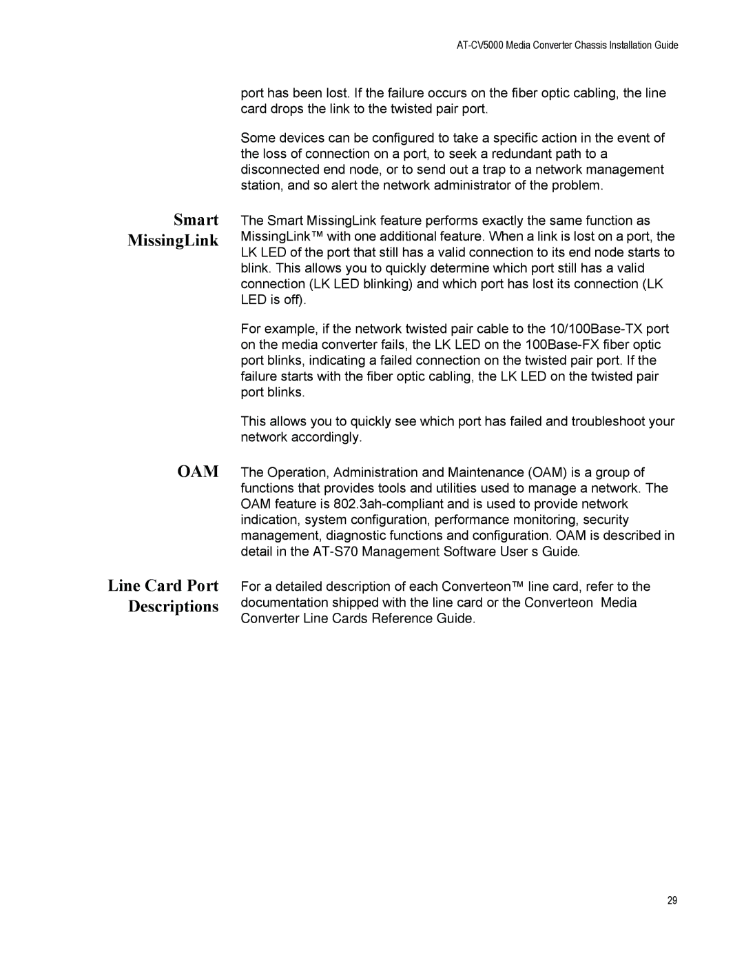 Allied Telesis AT-CV5000 manual Smart MissingLink, Line Card Port Descriptions 