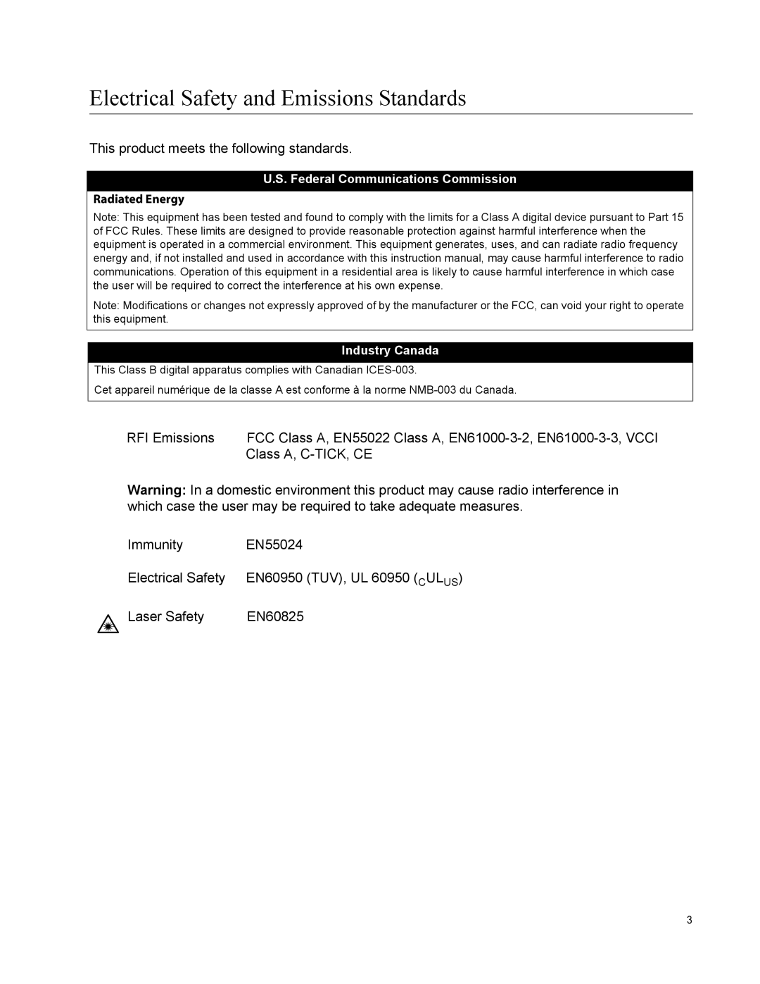 Allied Telesis AT-CV5000 manual Electrical Safety and Emissions Standards 