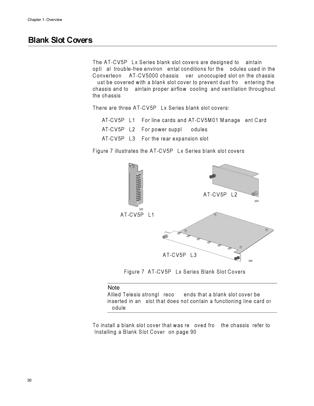 Allied Telesis AT-CV5000 manual Blank Slot Covers, Illustrates the AT-CV5PNLx Series blank slot covers 