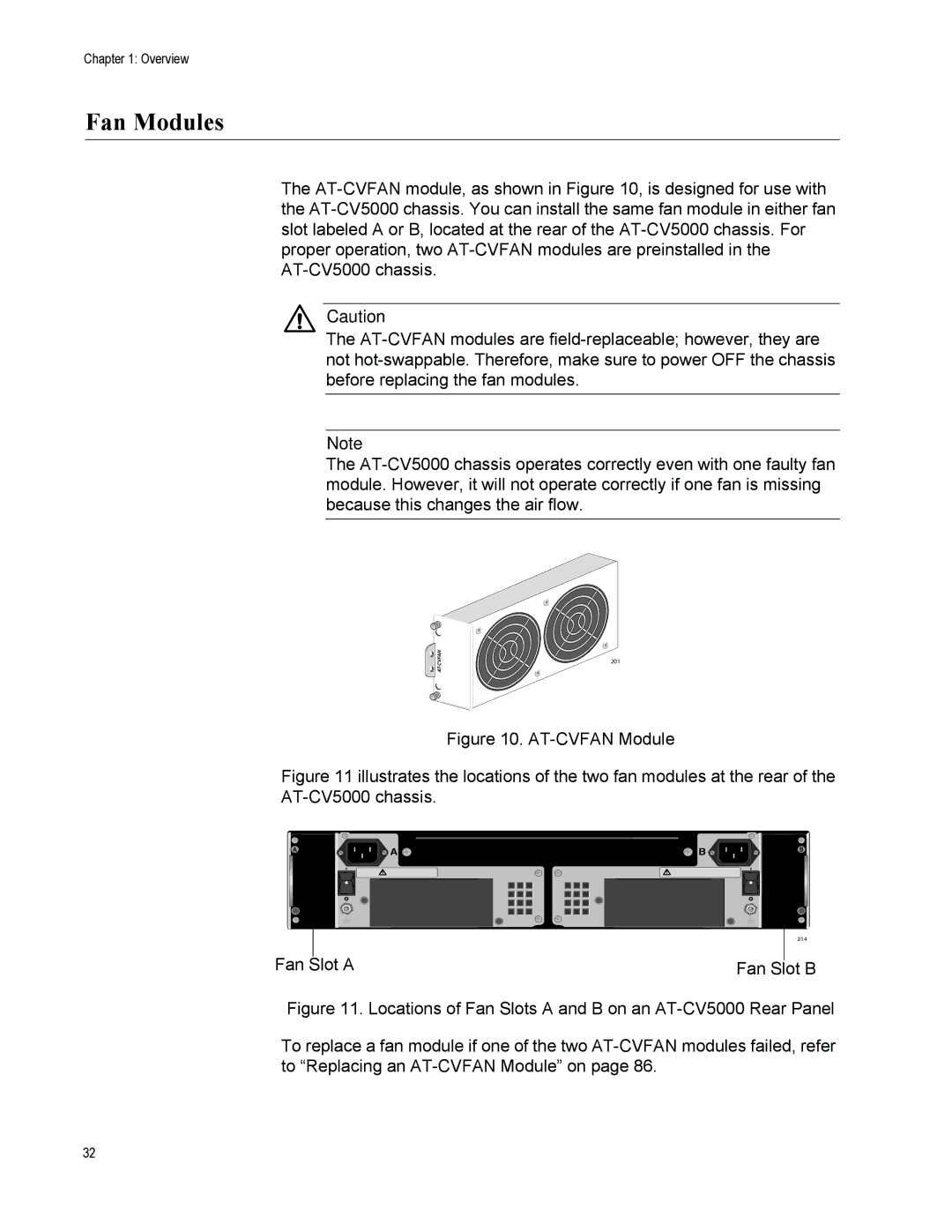 Allied Telesis AT-CV5000 manual Fan Modules, 201 